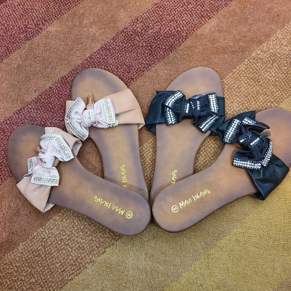 Maui Island  Bow Sandals - Black and Tan
